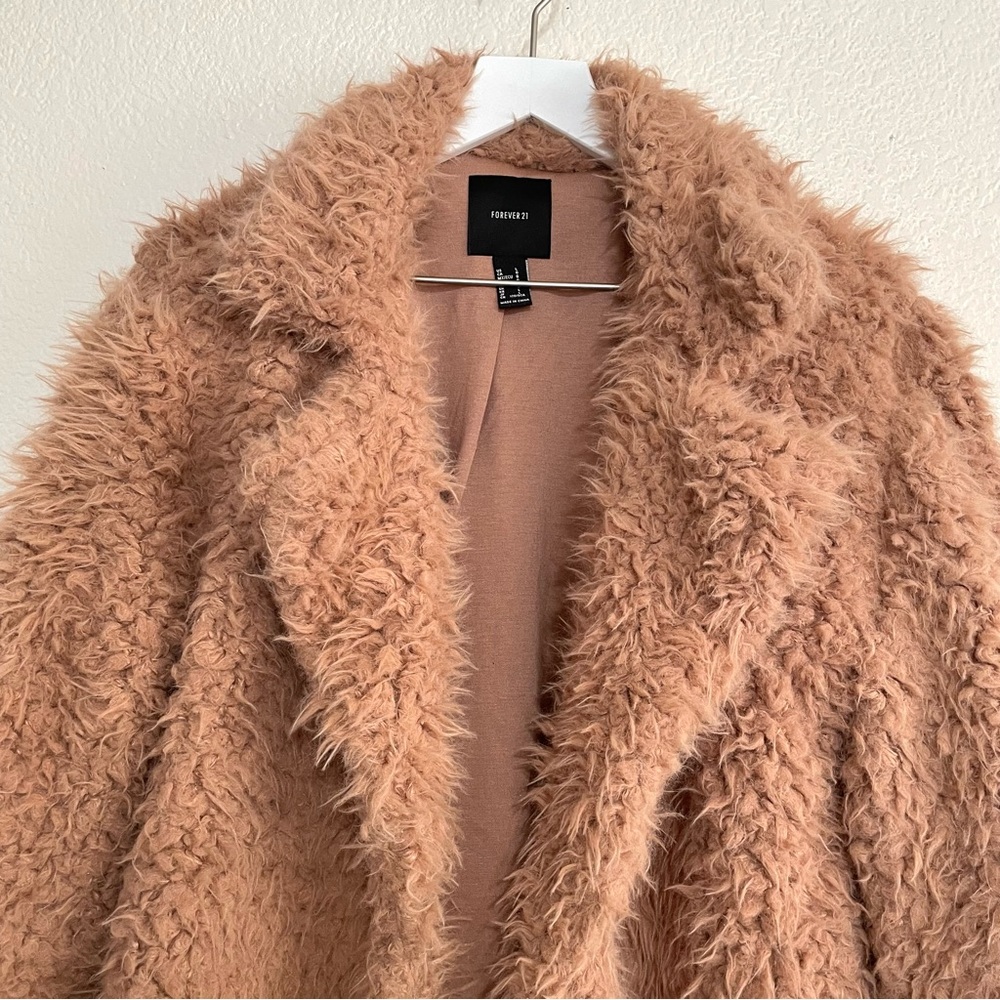 Forever 21 Camel Tan Open Front Collared Faux Fur… - image 4